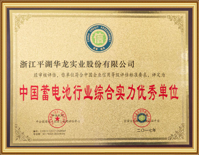 中國蓄電池行業(yè)綜合實力優(yōu)秀單位